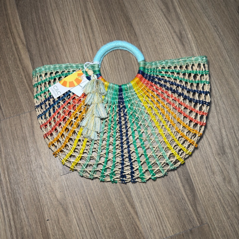 C&C California Multicolor Woven Rainbow Tote Bag